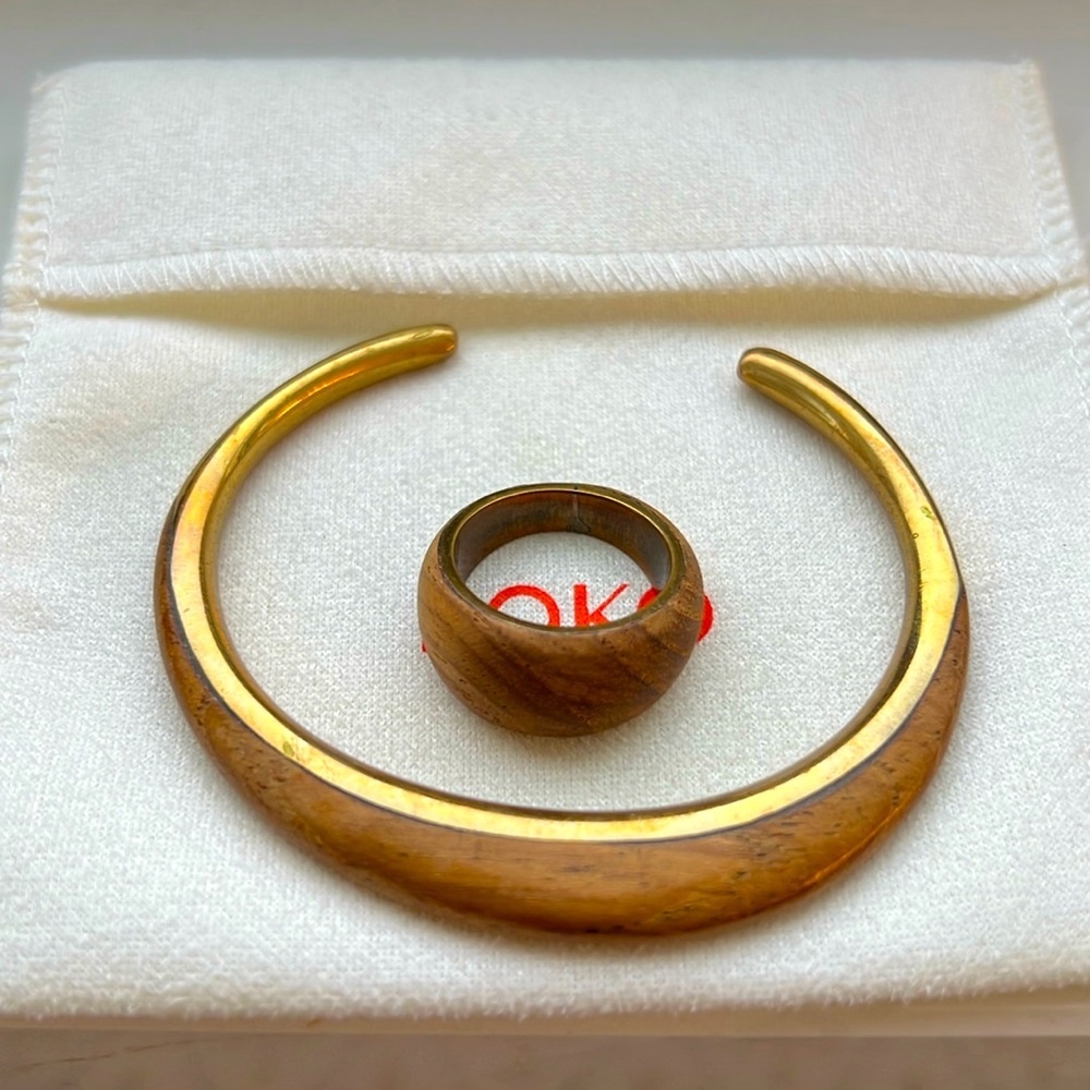 Soko 24K Gold Plated and Wood Ring and Bracelet Set